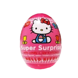 Kinder Surprise Chocolate Egg with Hello Kitty print.